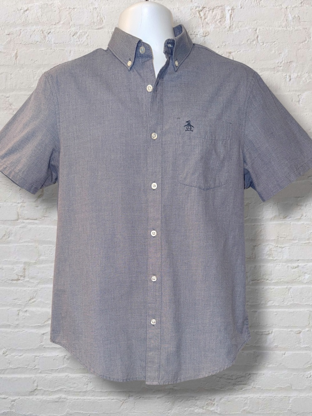 Original Penguin Heritage Slim Fit Shirt Men’s M Blue Gray Short Sleeve